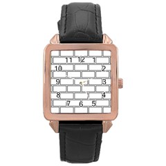 Wall Pattern Rectangle Brick Rose Gold Leather Watch 