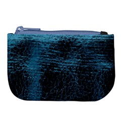 Blue Black Shiny Fabric Pattern Large Coin Purse