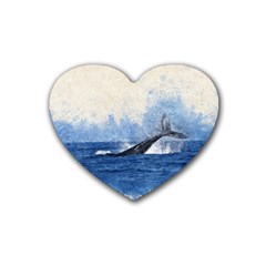 Whale Watercolor Sea Rubber Coaster (heart)  by BangZart