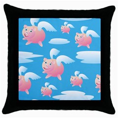 Flying Piggys Pattern Throw Pillow Case (black) by Bigfootshirtshop