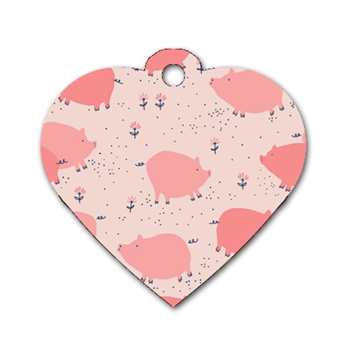 Pigs And Flowers Dog Tag Heart (One Side)