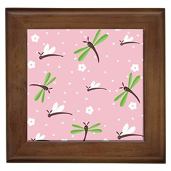 Dragonfly And White Flowers Pattern Framed Tiles by Bigfootshirtshop