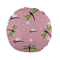 Dragonfly And White Flowers Pattern Standard 15  Premium Round Cushions by Bigfootshirtshop