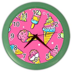 Summer Ice Creams Flavors Pattern Color Wall Clocks by Bigfootshirtshop
