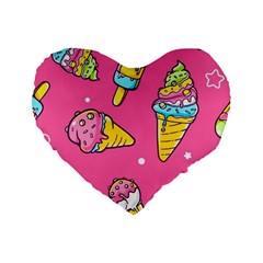 Summer Ice Creams Flavors Pattern Standard 16  Premium Heart Shape Cushions by Bigfootshirtshop