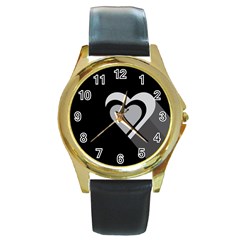 Heart Love Black And White Symbol Round Gold Metal Watch by Celenk