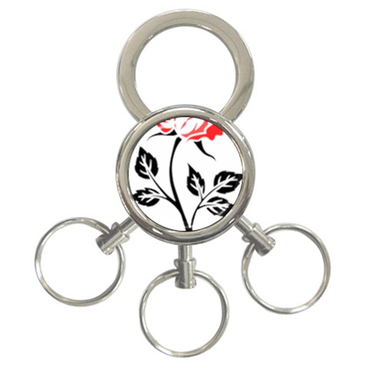 Flower Rose Contour Outlines Black 3-Ring Key Chains