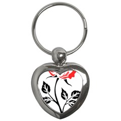 Flower Rose Contour Outlines Black Key Chains (heart)  by Celenk