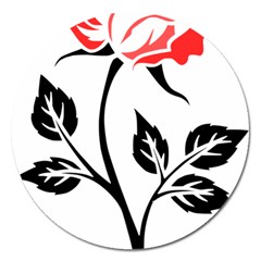 Flower Rose Contour Outlines Black Magnet 5  (round) by Celenk