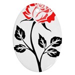 Flower Rose Contour Outlines Black Oval Ornament (Two Sides) Back