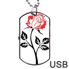 Flower Rose Contour Outlines Black Dog Tag Usb Flash (one Side) by Celenk