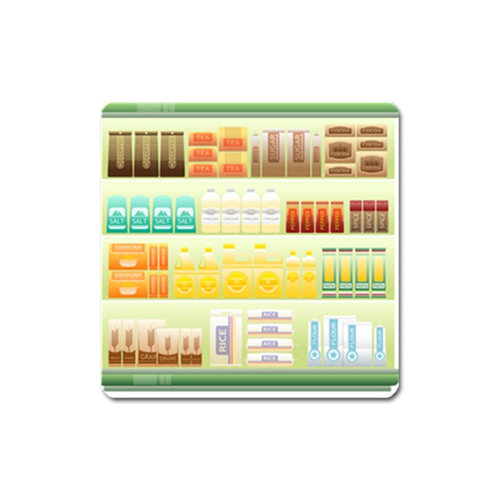 Supermarket Shelf Coffee Tea Grains Square Magnet