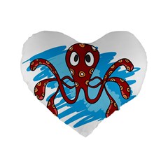 Octopus Sea Ocean Cartoon Animal Standard 16  Premium Heart Shape Cushions by Celenk