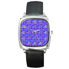 Background Mosaic Purple Blue Square Metal Watch by Celenk