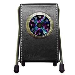 Abstract Art Color Design Lines Pen Holder Desk Clocks