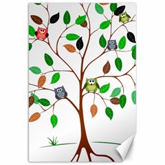 Tree Root Leaves Owls Green Brown Canvas 20  X 30   by Celenk