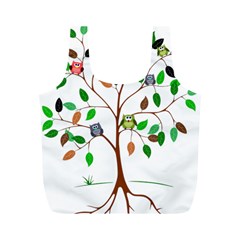 Tree Root Leaves Owls Green Brown Full Print Recycle Bags (m)  by Celenk