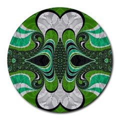 Fractal Art Green Pattern Design Round Mousepads by Celenk