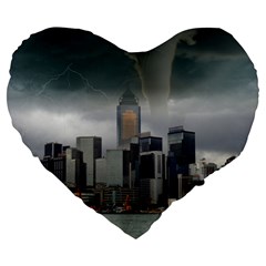 Tornado Storm Lightning Skyline Large 19  Premium Flano Heart Shape Cushions by Celenk