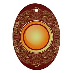 Badge Gilding Sun Red Oriental Oval Ornament (two Sides) by Celenk