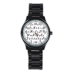 Font Lettering Alphabet Writing Stainless Steel Round Watch by Celenk