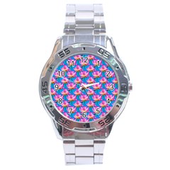 Seamless Flower Pattern Colorful Stainless Steel Analogue Watch