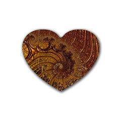 Copper Caramel Swirls Abstract Art Rubber Coaster (heart)  by Celenk