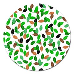 Leaves True Leaves Autumn Green Magnet 5  (Round)