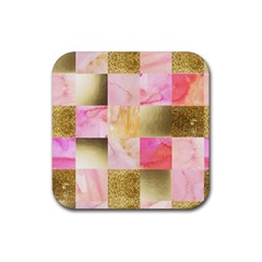 Collage Gold And Pink Rubber Coaster (square)  by NouveauDesign