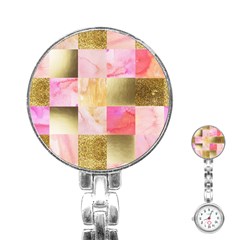 Collage Gold And Pink Stainless Steel Nurses Watch by NouveauDesign