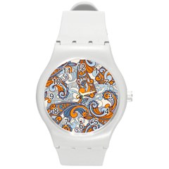 Paisley Pattern Round Plastic Sport Watch (m) by Celenk