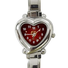 Wonderful Hearts With Floral Elemetns, Gold, Red Heart Italian Charm Watch by FantasyWorld7