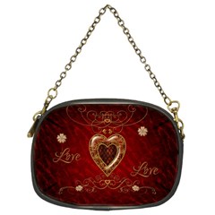 Wonderful Hearts With Floral Elemetns, Gold, Red Chain Purses (two Sides) 