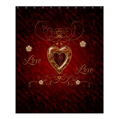 Wonderful Hearts With Floral Elemetns, Gold, Red Shower Curtain 60  X 72  (medium)  by FantasyWorld7