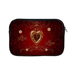 Wonderful Hearts With Floral Elemetns, Gold, Red Apple Ipad Mini Zipper Cases by FantasyWorld7