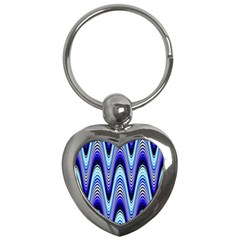 Waves Wavy Blue Pale Cobalt Navy Key Chains (heart)  by Celenk