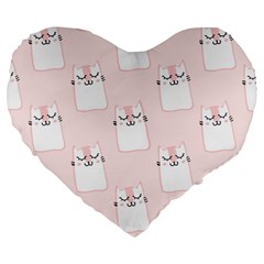 Pattern Cat Pink Cute Sweet Fur Large 19  Premium Flano Heart Shape Cushions by Celenk