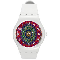 Kaleidoscope Mandala Pattern Round Plastic Sport Watch (m) by Celenk