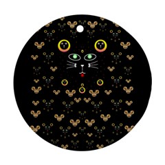 Merry Black Cat In The Night And A Mouse Involved Pop Art Ornament (round) by pepitasart