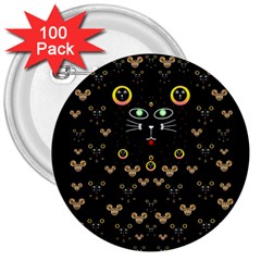 Merry Black Cat In The Night And A Mouse Involved Pop Art 3  Buttons (100 Pack)  by pepitasart