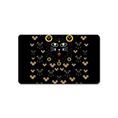 Merry Black Cat In The Night And A Mouse Involved Pop Art Magnet (name Card) by pepitasart