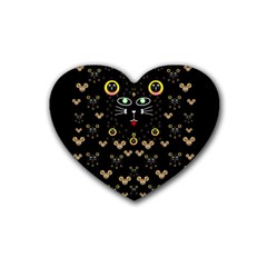 Merry Black Cat In The Night And A Mouse Involved Pop Art Rubber Coaster (heart)  by pepitasart