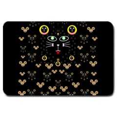 Merry Black Cat In The Night And A Mouse Involved Pop Art Large Doormat  by pepitasart