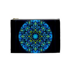 Mandala Blue Abstract Circle Cosmetic Bag (medium)  by Celenk