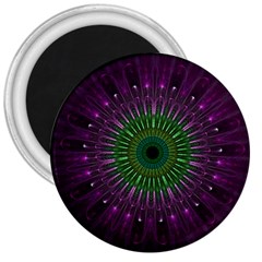 Purple Mandala Fractal Glass 3  Magnets