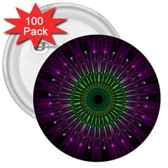 Purple Mandala Fractal Glass 3  Buttons (100 pack) 