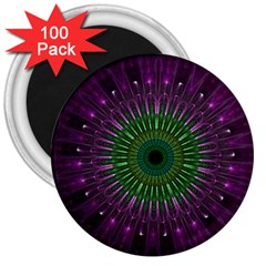 Purple Mandala Fractal Glass 3  Magnets (100 pack)