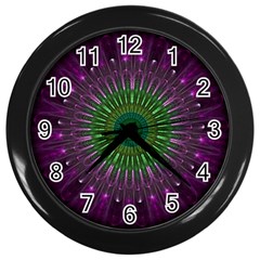 Purple Mandala Fractal Glass Wall Clocks (Black)