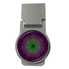 Purple Mandala Fractal Glass Money Clips (Round) 