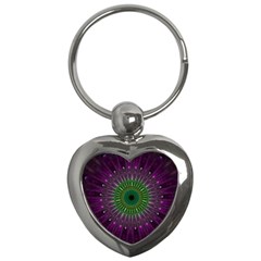 Purple Mandala Fractal Glass Key Chains (Heart) 